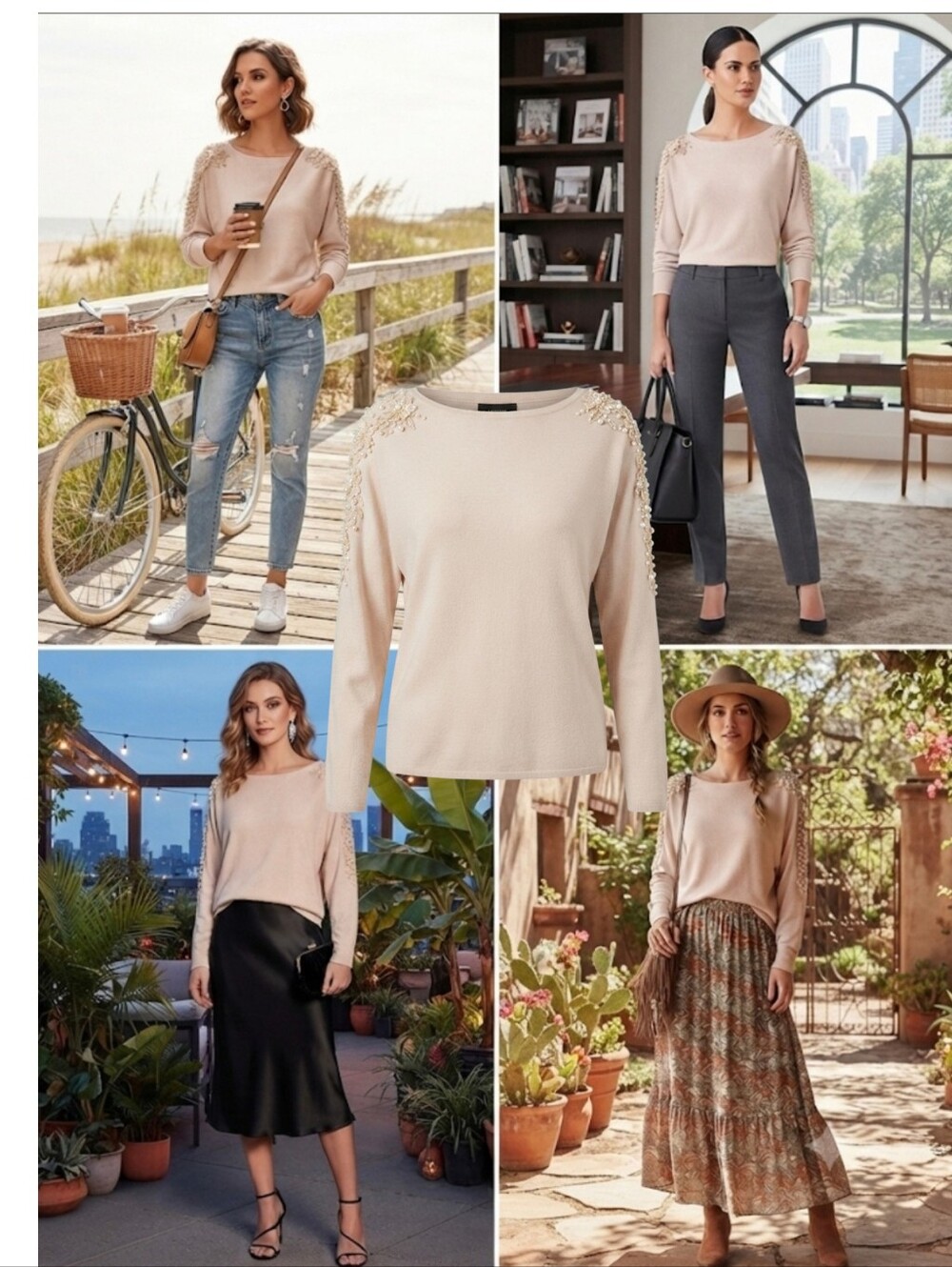 Siren Lily Pearl-Embellished Off-Shoulder Sweater - Cream